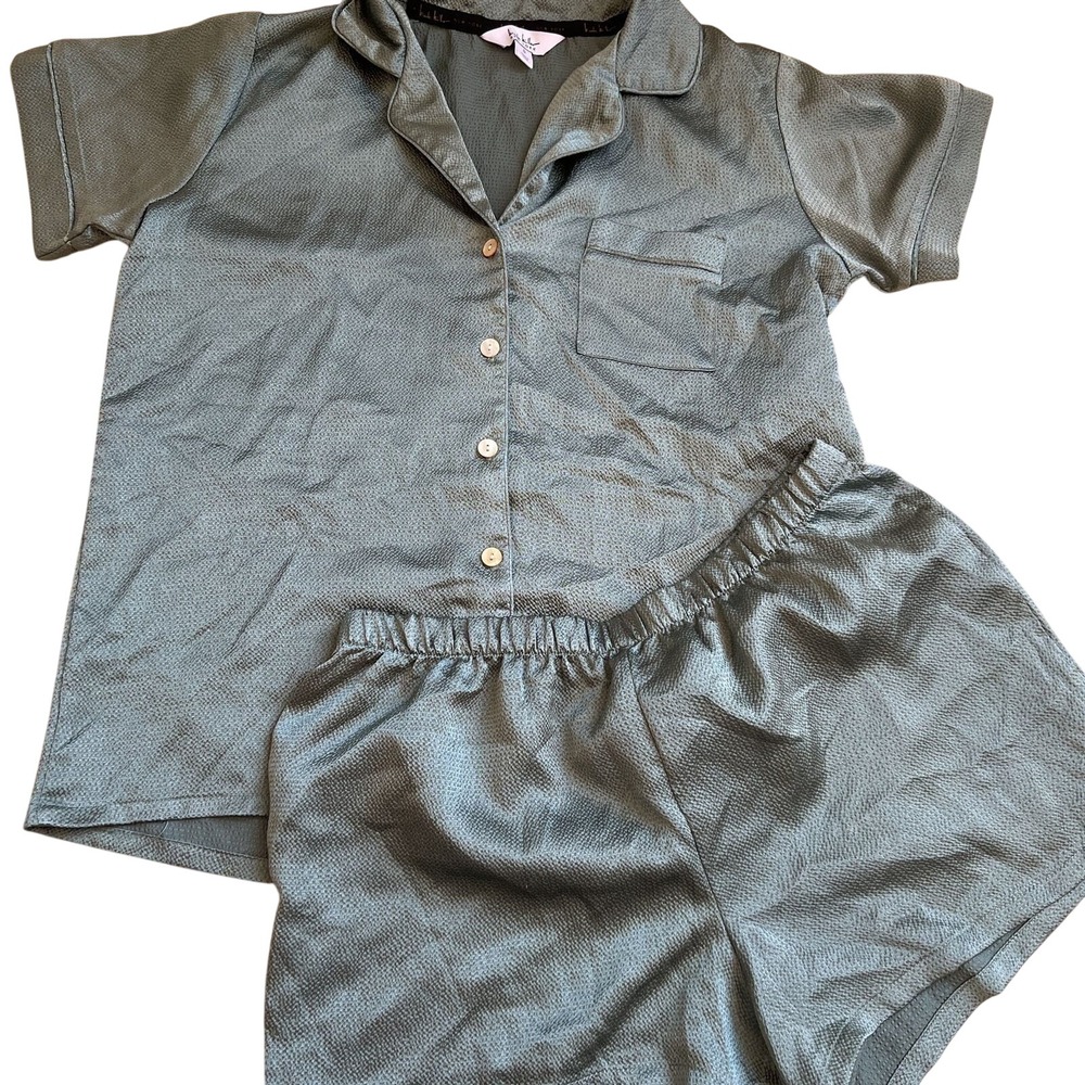 Nicole Miller New York Womens Sage Green Textured Satin‎ Pajama Short Set Small